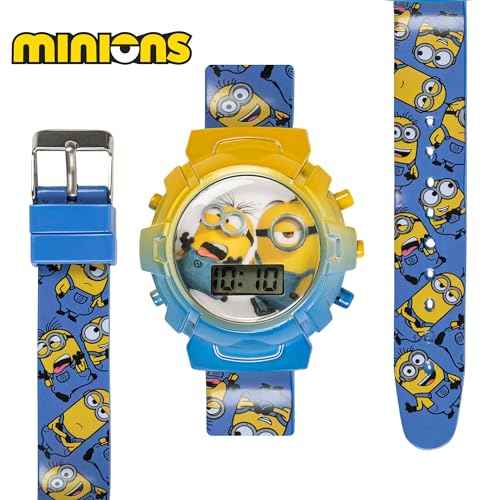Accutime Minions Kids Watch ? Flashing Dial Lights, LCD Display, Adjustable Comfortable Strap, Collectible Tin ? Perfect for Boys and Girls