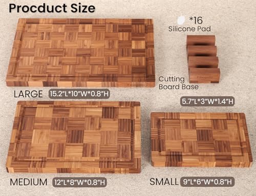Fibogollo Bamboo Cutting Boards for Kitchen,Chopping Boards Set with Juice Groove,End Grain Bamboo Butcher Block,Serving B...
