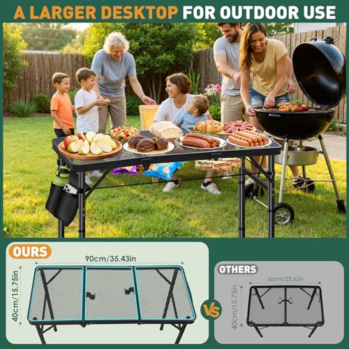 DeeprBetter Folding Camping Table, 3ft Camping Table Aluminum Folding Table with 3 Adjustable Height Max 27.5 Inch Picnic ...