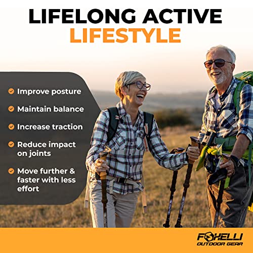 Foxelli Hiking Poles Bundle (2 Pairs) – Black & Khaki Collapsible Lightweight Carbon Fiber Trekking Poles with Accessories
