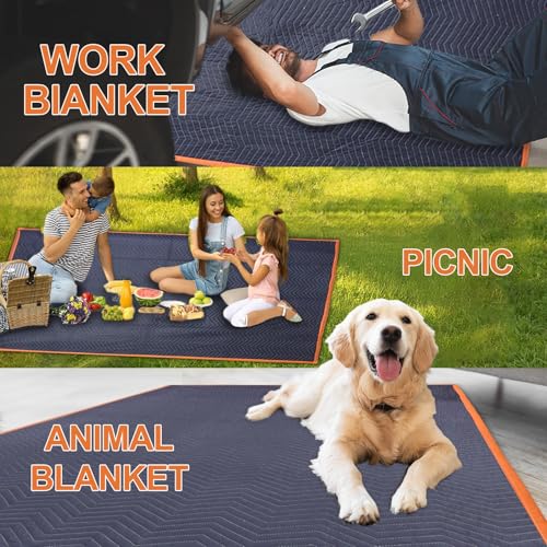 YMTLJHDSY 2 Moving Blankets 72x80in with 1 Elastic Rubber Band (196in Extendable to 400in) – Durable Quilted Moving Blanke...