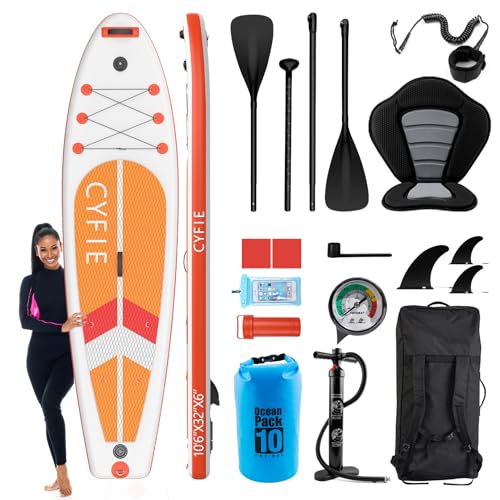 CYFIE 10'6''Inflatable Stand Up Paddle Board, Paddle Boards with Premium SUP Paddle Board Accessories, Removable Kayak Sea...