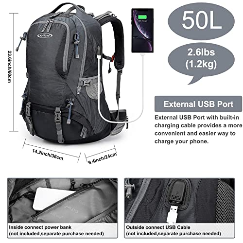 G4Free 50L Hiking Backpack Waterproof Daypack Outdoor Camping Climbing Backpack with Rain Cover for Men Women(Dark Grey)