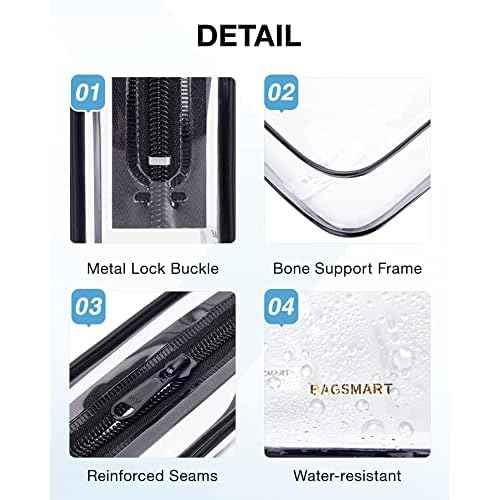 BAGSMART Clear Toiletry Bag, 2 Pack TSA Approved Travel Toiletry Bag Carry on Travel Accessories Bag Airport Airline Quart Size Bags Water Repellent Makeup Cosmetic Bag for Women (Black-2pcs)