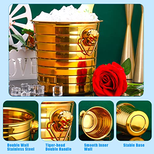 Pinkunn 6 Pack Stainless Steel Champagne Bucket 3 Qt Metal Ice Bucket Double Wall Wine Buckets with Handles Party Beverage...