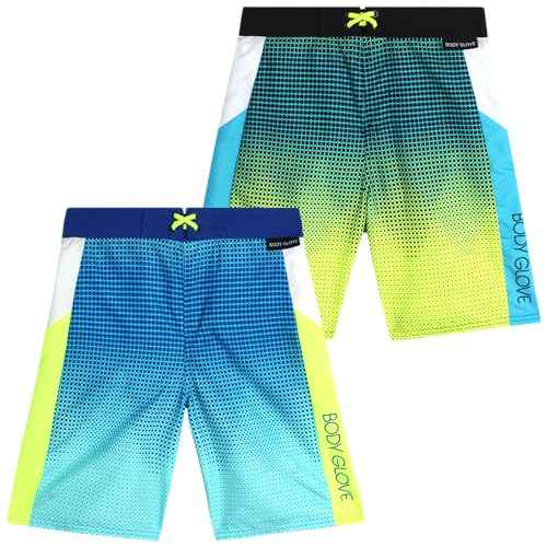 Body Glove Boys Swim Trunks - 2 Pack UPF 50+ Quick Dry Board Shorts Bathing Suit Kids Swimwear with Pockets (Sizes: 8-18)