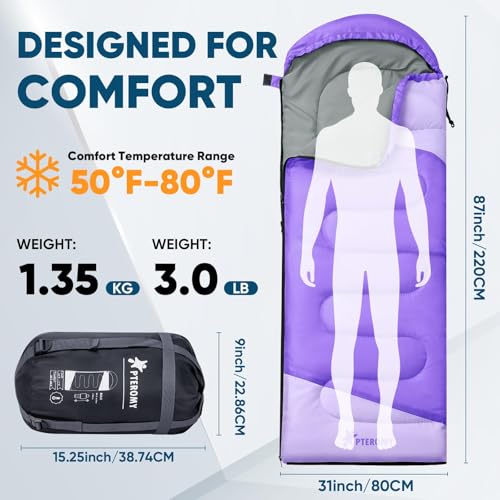 PTEROMY Sleeping Bags for Adults, Lightweight and Machine Washable, Water Resistant Backpacking Camping Sleeping Bag for W...