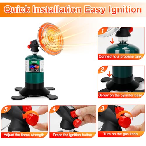 Portable Propane Heater for Camping, Outdoor Space Tent Heater, Cordless Patio Heaters with Self Igniter, Control Valve, F...