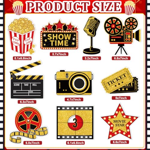 11 Pieces Movie Night Party Decorations Now Showing Banner Photography Background Movie Night Cutouts Double Sided Printin...