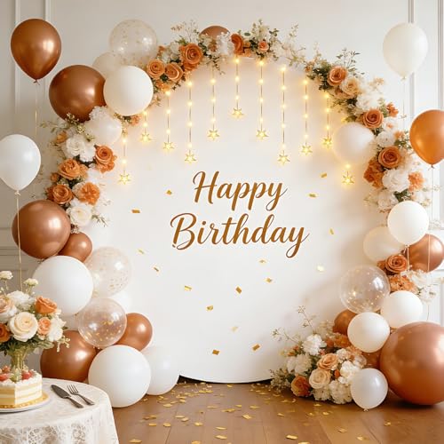 Patioman 7.2FT White Round Backdrop Cover with Fairy Lights for Wedding Arch Stand, Wrinkle-Resistant Circle Balloon Arch ...