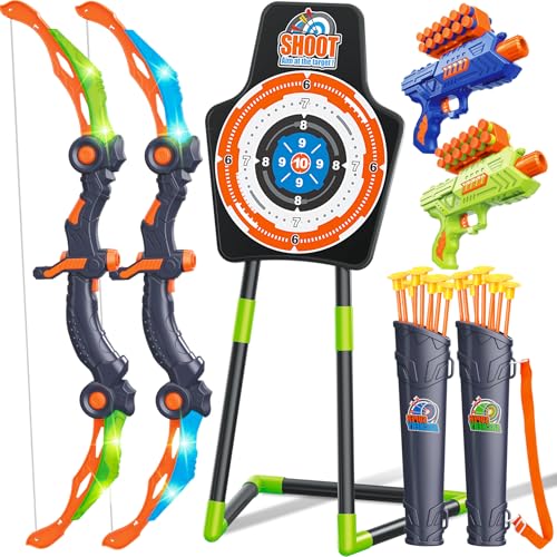 GMAOPHY 2 Pack Bow and Arrow Toy for 5 6 7 8 9 10 11 12 Year Old Boys, Birthday for Kids, Indoor Outdoor Sport Games Toys ...