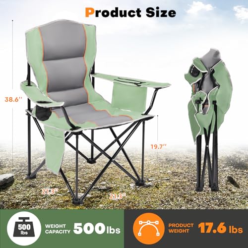 XMT Premium Padded Folding Chair, Extra Wide & Heavy Duty 450lbs Capacity, Portable Camping Chair with Insulated Cooler, C...