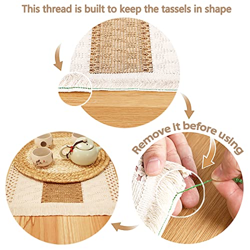 Zology Handmade Boho Placemats Set of 6 - Natural Cotton Burlap and Water Straw Woven Combination Table Mats, Macrame Déco...