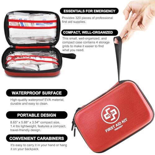 VRIEXSD Premium First Aid Kit, 320 Piece Waterproof Hard Shell Eva First Aid Kit for Home, Camping, Cars, Hiking, Travel, ...