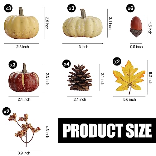 Artgar Pumpkin Decor Set, 23 PCS Fall Harvest Decorations Including Mini Pumpkins, Acorns, Pinecones, Berries, Maple Leave...