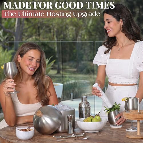 Gusto Nostro Cocktail Set Bartender Kit with Stainless Steel Ice Bucket - Complete Mixology Bar Tool Set with Wooden Organ...