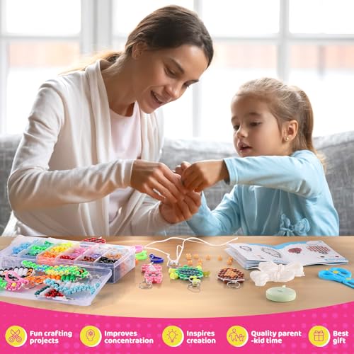 Funtopia Beads for Crafts, Pony Beads Keychain Making Kit, Bead Pets Art Crafts for Kids Beginners, Birthday Party DIY Cra...