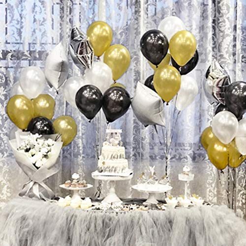 72 Pack Black Gold Confetti Balloons Kit, 12 Inch Black Gold White Balloons and Gold Confetti Balloons with Balloon Ribbon...