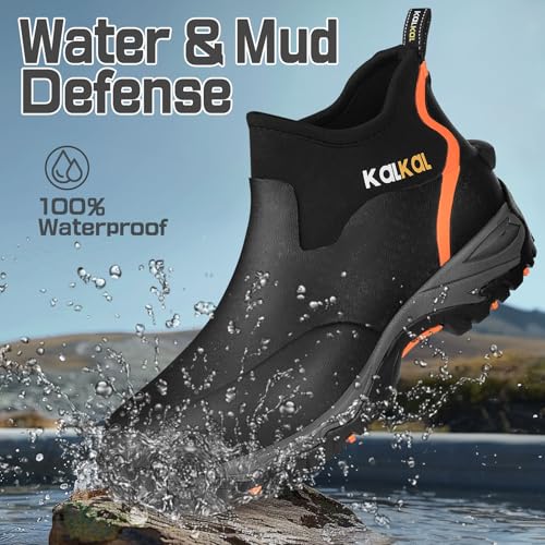 Kalkal Men's Rubber Boots, Waterproof Ankle Rain Boots, Insulated Working Booties with Comfortable Sports Sole, Outdoor Mu...