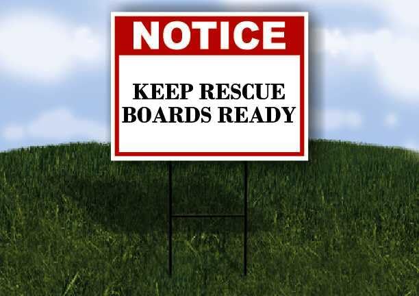 Keep Rescue Boards Ready Notice 1 Double Sided 18x24 in. Yard Road Sign w/Stand