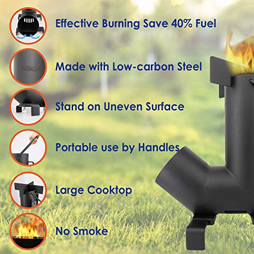 Camping Rocket Stove by StarBlue with FREE Carrying Bag - A Portable Wood Burning Camping Stove with Large Chamber Best fo...