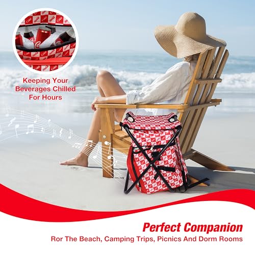 Backpack Stool Cooler Chair with Bluetooth Stereo Speakers, Heavy Duty 400Lbs Max Load, Portable Lightweight Stool Backpac...