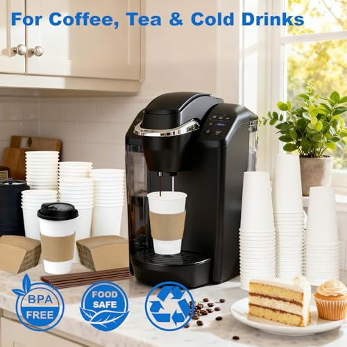 16 oz Coffee Cups + 16 Extra Cups Bulk Disposable To-Go Paper Cups with Lids and Sleeves for Hot Beverage, Chocolate, Coco...