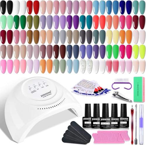 JODSONE Gel Nail Polish Kit 60 PCS with U V Light Soak off Base Top Coat 55 Shine Colors Gel Nail Kit Bright and Dark Brow...