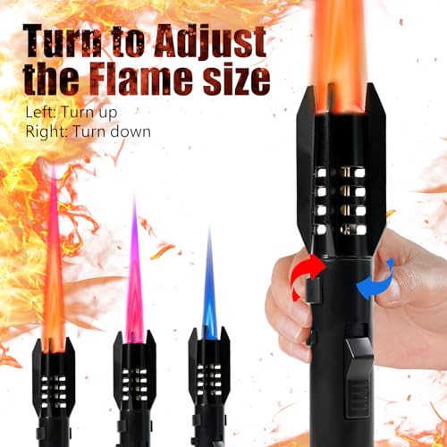 Camping Lighter, Torch Lighter, Straight Flame Bright Fire Refillable Windproof Adjustable Color with Safety Lock for Camp...