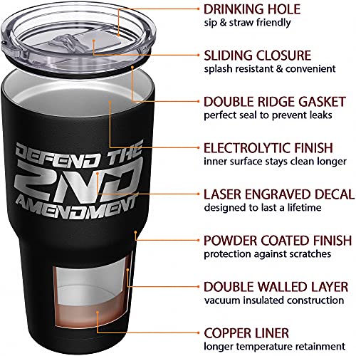 We The People Holsters - Defend The Second Amendment - Coffee Tumbler - American Flag Coffee Travel Mug - Engraved Tumbler...