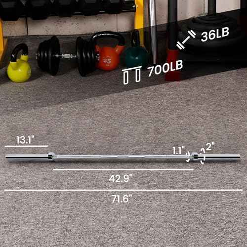 Fitvids Olympic 2-Inch Barbell Bar for Weightlifting and Powerlifting, 700 Pound Capacity, 2 Inch Diameter, Multiple Sizes