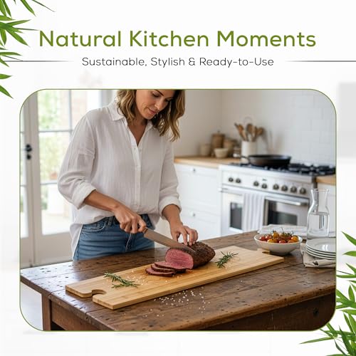 UniBrands 4pcs Bamboo Boards Set with Stand, charcuterie, serving, platters.
