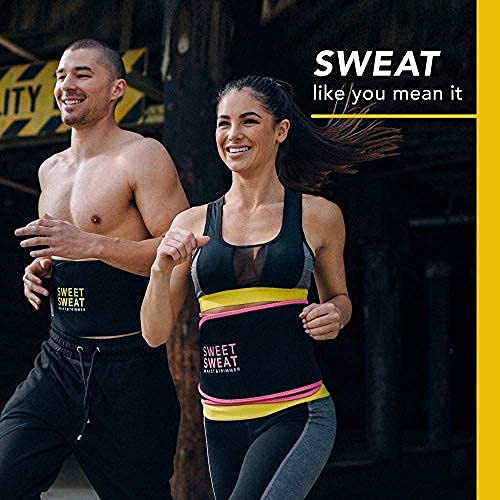 Sports Research Sweet Sweat Waist Trimmer (Core Series) - Premium Sweat Enhancing Fitness Band for Women & Men - Adjustable Fit · Latex-Free Neoprene - Yellow Logo, Large