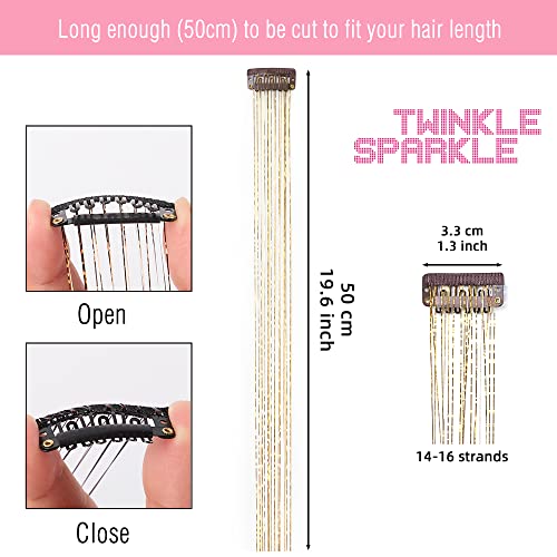 6 Pcs Clip in Hair Tinsle Kit, 19.6 Inch Heat Resistant Glitter Tinsel Hair Extension Clips, Fairy Sparkle Strands Festiva...