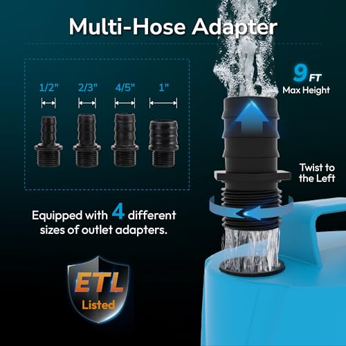 Hexago 580GPH Submersible Water Fountain Pump, 60W Small Sump Pump with 9FT High Lift, Aquarium Pumps for Outdoor Pond, Hy...