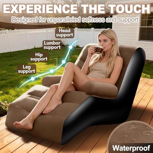 LanAqua Inflatable Couch for Camping, Blow Up Couch for Adults with Armrest, Waterproof Flocked Surface Inflatable Lounge ...