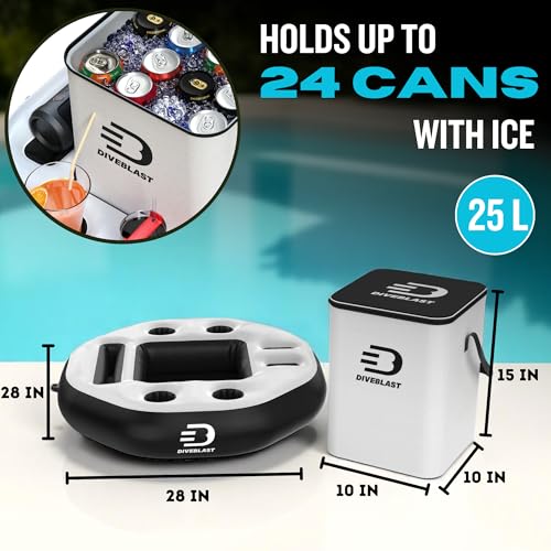 DIVEBLAST Floating Cooler for Pool, Lake, River & Kayak - Holds Up to 24 Cans with Ice - Leakproof Insulated Cooler for Ri...