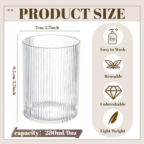 Fiwochic 24 Pack 7oz Reusable Ribbed Plastic Wine Glasses Bulk Clear Vintage Ripple Cups for Cocktail Iced Coffee Highball...