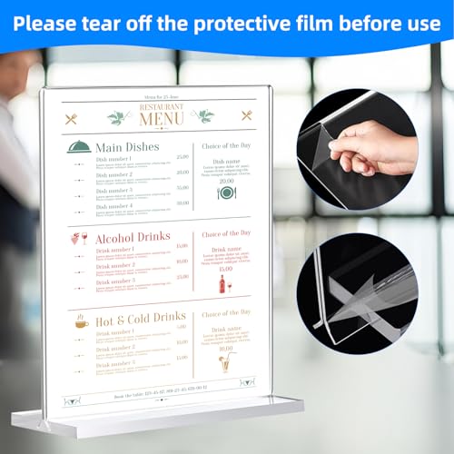 24 Pack Acrylic Sign Holder 8.5 x 11, Double-Sided Clear Sign Holder Plastic Stands for Display, T Shape Acrylic Table Sig...