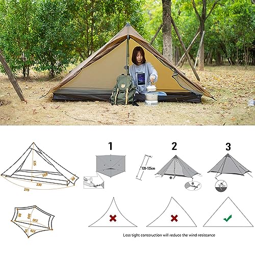 ROOMEDAL 3F UL Gear Lanshan PRO Lanshan Ultralight Tent 3 Season Backpacking Tent for 1 Person, Waterproof Professional Te...