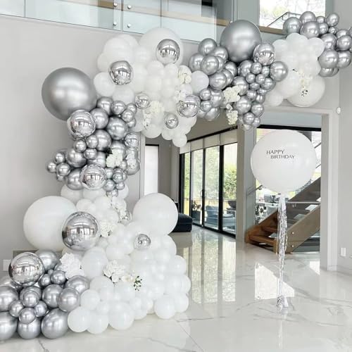 Awenztech 120pcs 5 inch Metallic Silver, Small Chrome Silver Latex Balloons for Graduation Wedding Baby Shower Disco Birth...