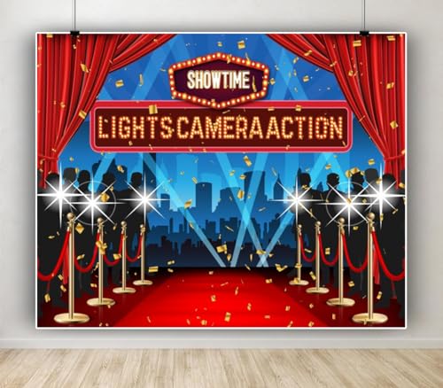 Lights Camera Action Backdrop 10x8ft Movie Night Theme Red Carpet Awards Ceremony Decorations Photography Background Dres...