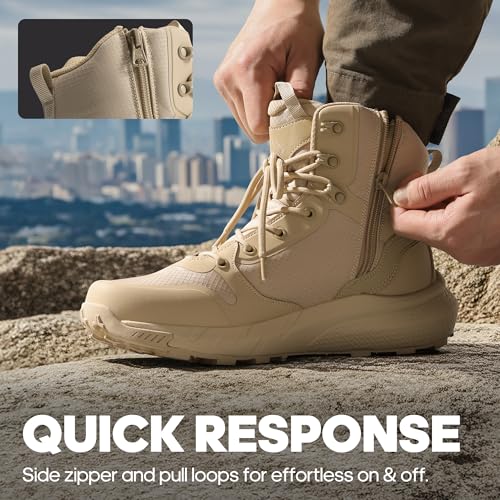 NORTIV 8 Men's Military Tactical Boot Lightweight Comfortable Boots for Work All Day Side Zipper Motorcycle Combat Hiking ...