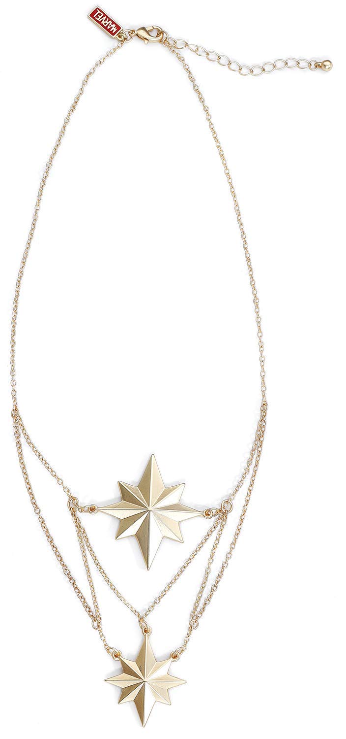 Marvel Comics Women's Captain Marvel Matte Finish 2-Tiered Necklace, Gold, One Size