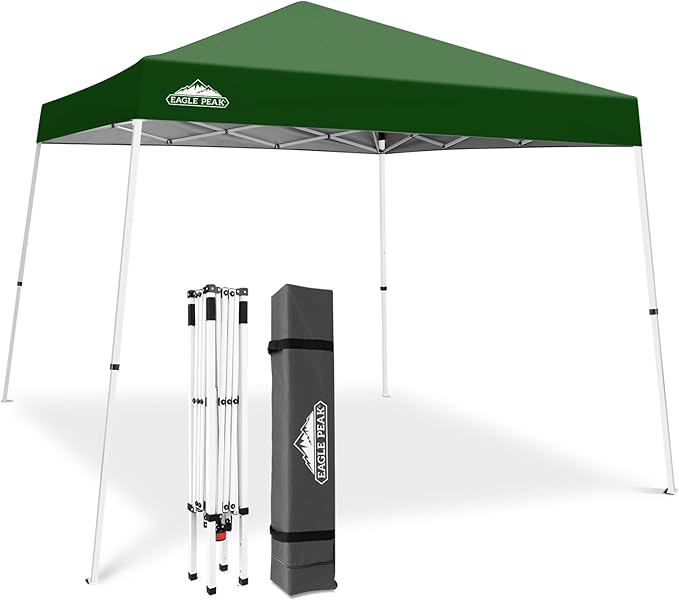 EAGLE PEAK 10x10 Slant Leg Pop-up Canopy Tent Easy One Person Setup Instant Outdoor Beach Canopy Folding Portable Sports S...