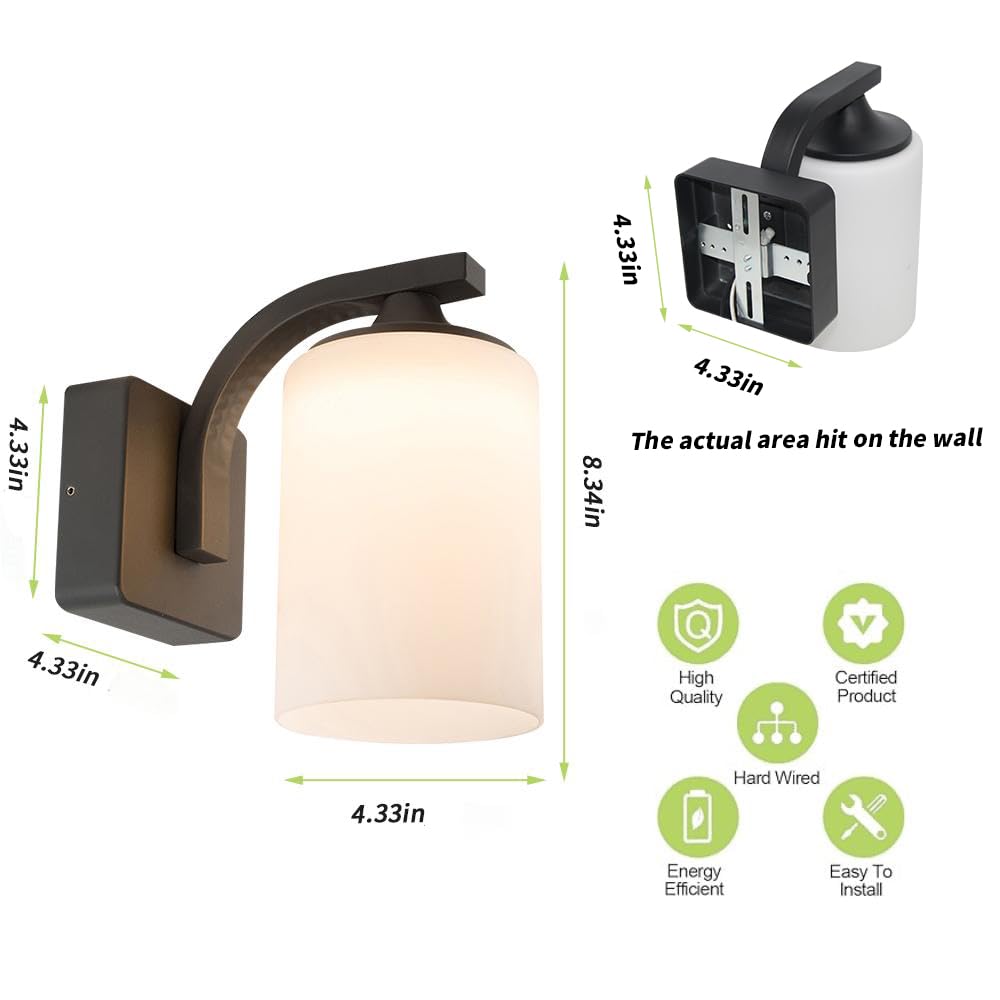Dandray Outdoor Wall Mounted Lighting with Milk Glass Modern Exterior Aluminium Light Fixture Waterproof Matt Black Outside Lamp for Balcony Garage, Doorway House Porch Garage