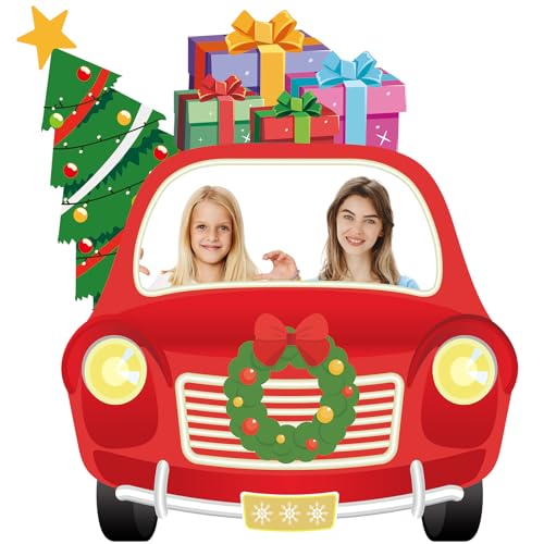 SmoothNovelty Christmas Truck Photo Booth Prop Banner Xmas Photo Background Decorations Large Christmas Car Selfie Frame B...