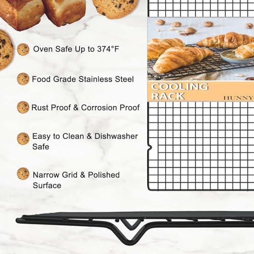 Hunnycook 15.8”×9.8” Cooling Rack, 3P Stainless Steel Baking Rack, Oven Safe Cooling Racks for Cooking and Baking, Black R...