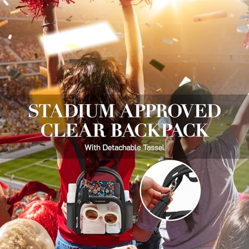 Missnine Small Clear Backpack Stadium Approved, Thick PVC Mini Clear Bag with Leather Trim for Sports Event, Concert, Fest...