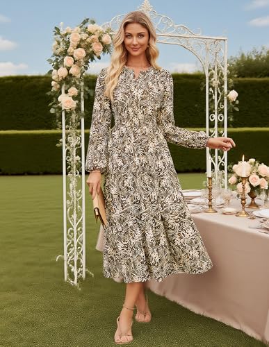 GRACE KARIN Womens Floral Maxi Dress 2026 Spring Wedding Guest Dress Long Sleeve V Neck Boho A Line Flowy Dresses with Pocket